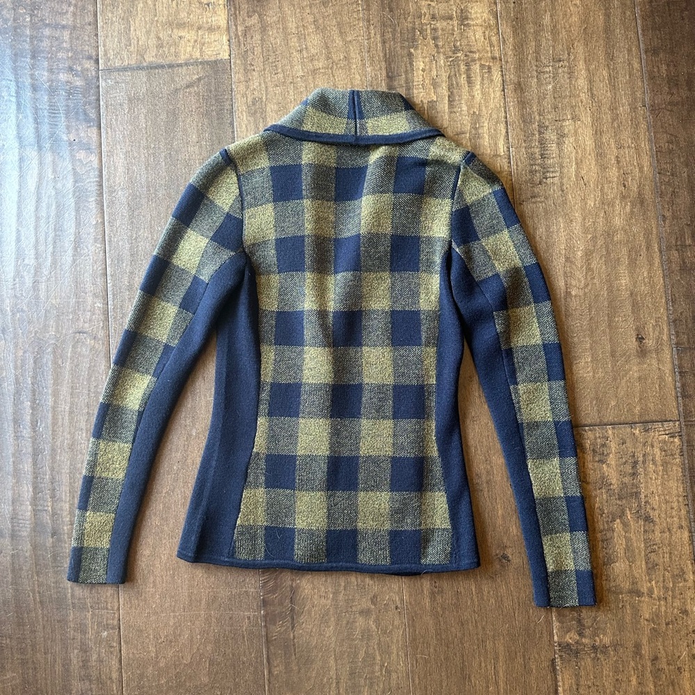 Margaret O'Leary Plaid Knit Blazer in Navy/Gold, Size XS - Picture 5 of 11